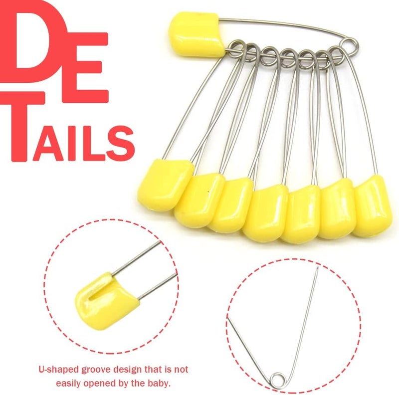 Hocansen 50 PCS Safety Pin 54mm/2.2in Baby Diaper Pins for Cloth Plastic Head Baby Pins for Diapers Stainless Steel Cloth Pins with Locking Closures Nappy Pin for Crafts（DT/Yellow） - Image 3